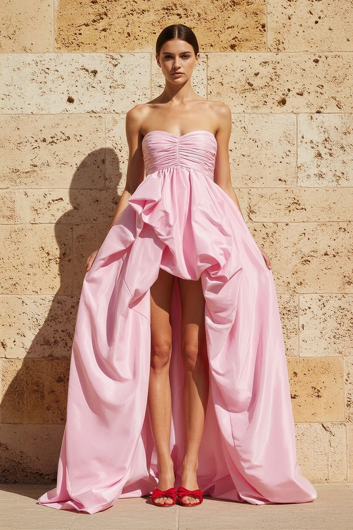 Robe longue rose bustier effet drapé - Harana