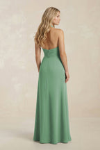 Robe demoiselle d’honneur vert d’eau longue sans manches avec fente froncée - Harana