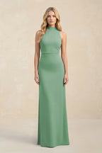 Robe demoiselle d’honneur vert d’eau longue sans manches avec fente effet drapé - Harana
