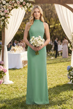 Robe demoiselle d’honneur vert d’eau longue sans manches avec fente effet drapé - Harana