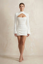 Robe de mariée courte blanc satinée à manches longues - Harana