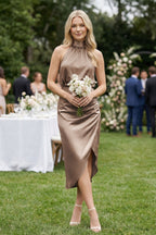 Robe demoiselle d’honneur almond longue manches longues froncée avec nœud - Harana