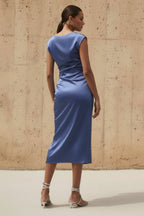 Robe midi steel blue satinée - Harana