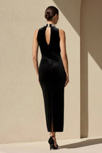 Robe midi noir en velours - Harana