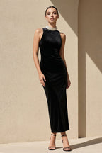 Robe midi noir en velours - Harana