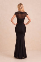 Robe noire longue en résille coupe sirène à manches courtes - Harana