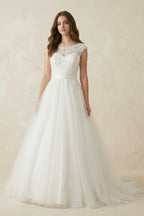 Robe de mariée blanche trapèze en tulle à appliqués effet illusion - Harana