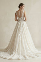 Robe de mariée blanc longue sans manches en tulle coupe trapèze - Harana