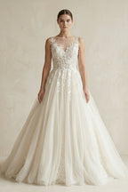 Robe de mariée blanc longue sans manches en tulle coupe trapèze - Harana