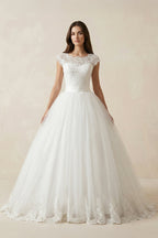 Robe de mariée blanc longue en tulle coupe trapèze - Harana