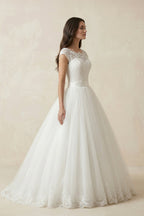 Robe de mariée blanc longue en tulle coupe trapèze - Harana