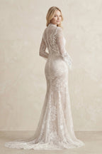 Robe de mariée blanche fourreau dentelle manches longues - Harana
