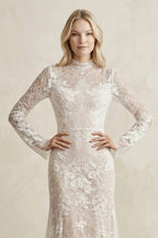 Robe de mariée blanche fourreau dentelle manches longues - Harana