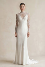 Robe de mariée blanche fourreau satinée manches longues - Harana