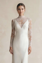 Robe de mariée blanche fourreau satinée manches longues - Harana