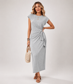 Vestido midi gris efecto anudado - Harana