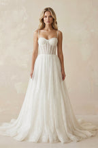 Robe de mariée ivoire trapèze en tulle à fines bretelles sans manches - Harana