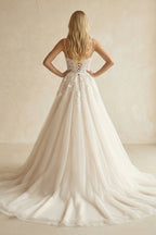 Robe de mariée ivoire longue à fines bretelles col V sans manches - Harana