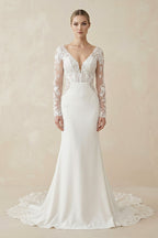 Robe de mariée ivoire en dentelle coupe sirène à manches longues - Harana