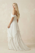 Robe de mariée ivoire trapèze mousseline à corset à volants - Harana