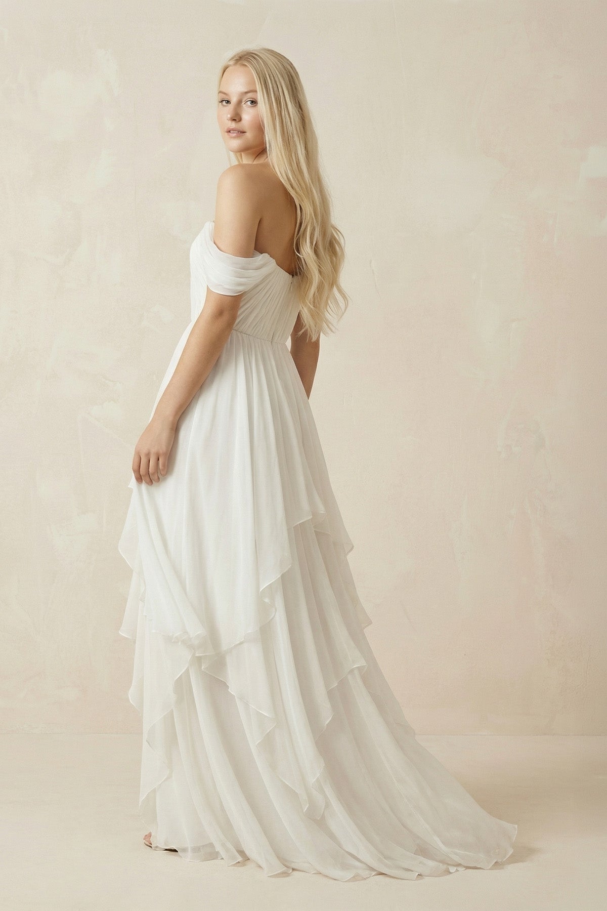 Robe de mariée ivoire trapèze mousseline à corset à volants - Harana