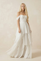 Robe de mariée ivoire trapèze mousseline à corset à volants - Harana