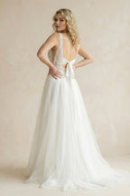 Robe de mariée ivoire trapèze tulle col V sans manches - Harana