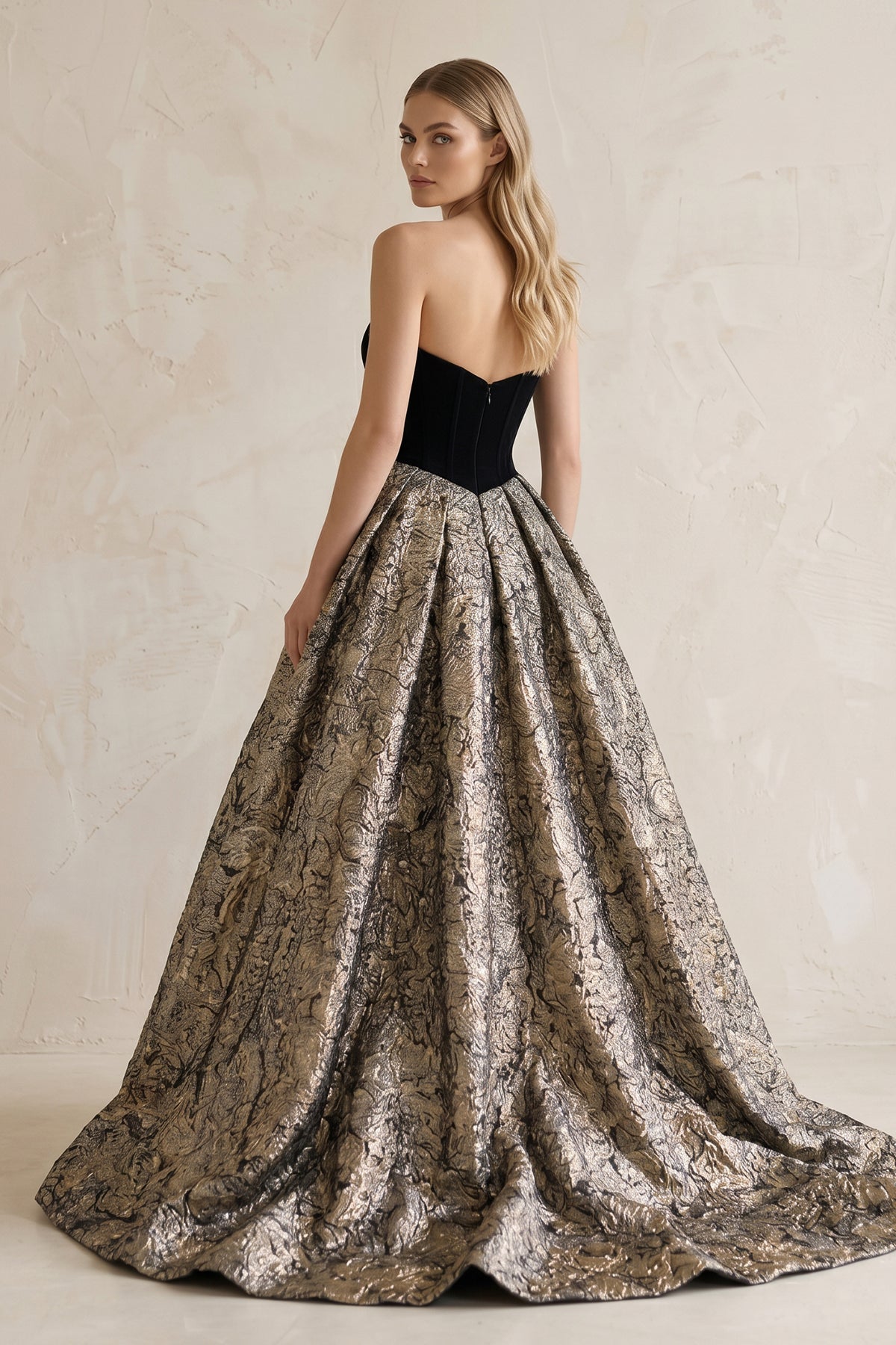 Robe de mariée noir longue sans manches coupe trapèze - Harana