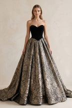 Robe de mariée noir longue sans manches coupe trapèze - Harana