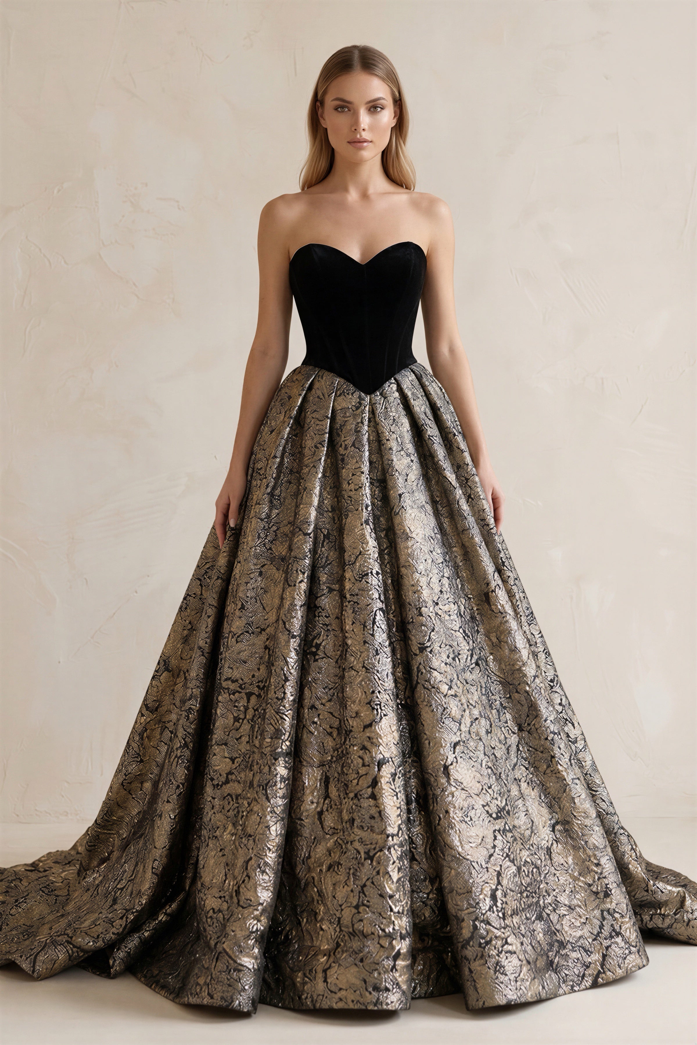 Robe de mariée noir longue sans manches coupe trapèze - Harana
