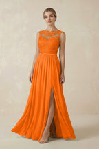 Robe longue orange en mousseline coupe trapèze - Harana