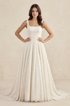 Robe de mariée ivoire trapèze en dentelle sans manches col carré - Harana