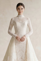 Robe de mariée ivoire longue manches longues à dentelle - Harana