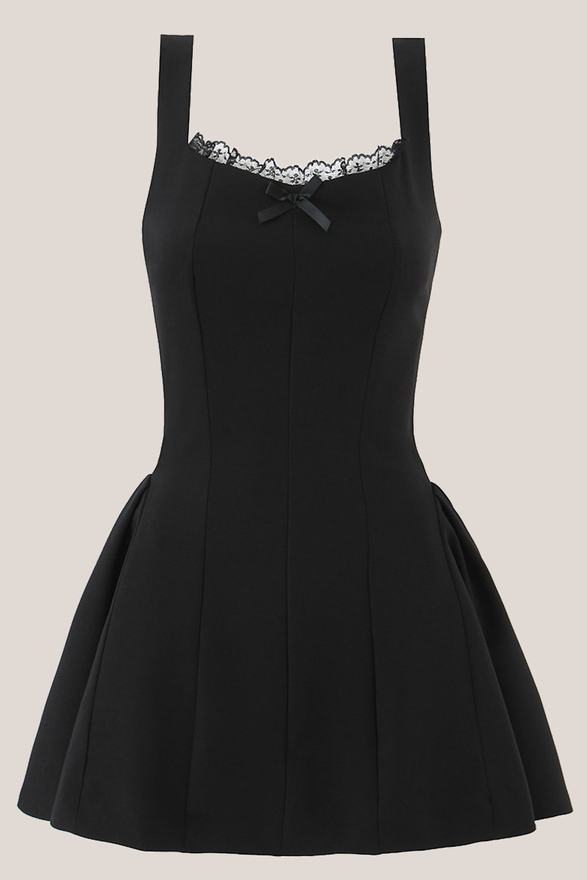 Robe noire courte en dentelle et coton coupe trapèze à encolure arrondie - Harana