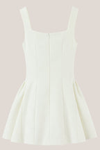 Robe blanche courte en dentelle et coton coupe trapèze à encolure arrondie - Harana