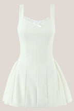 Robe blanche courte en dentelle et coton coupe trapèze à encolure arrondie - Harana