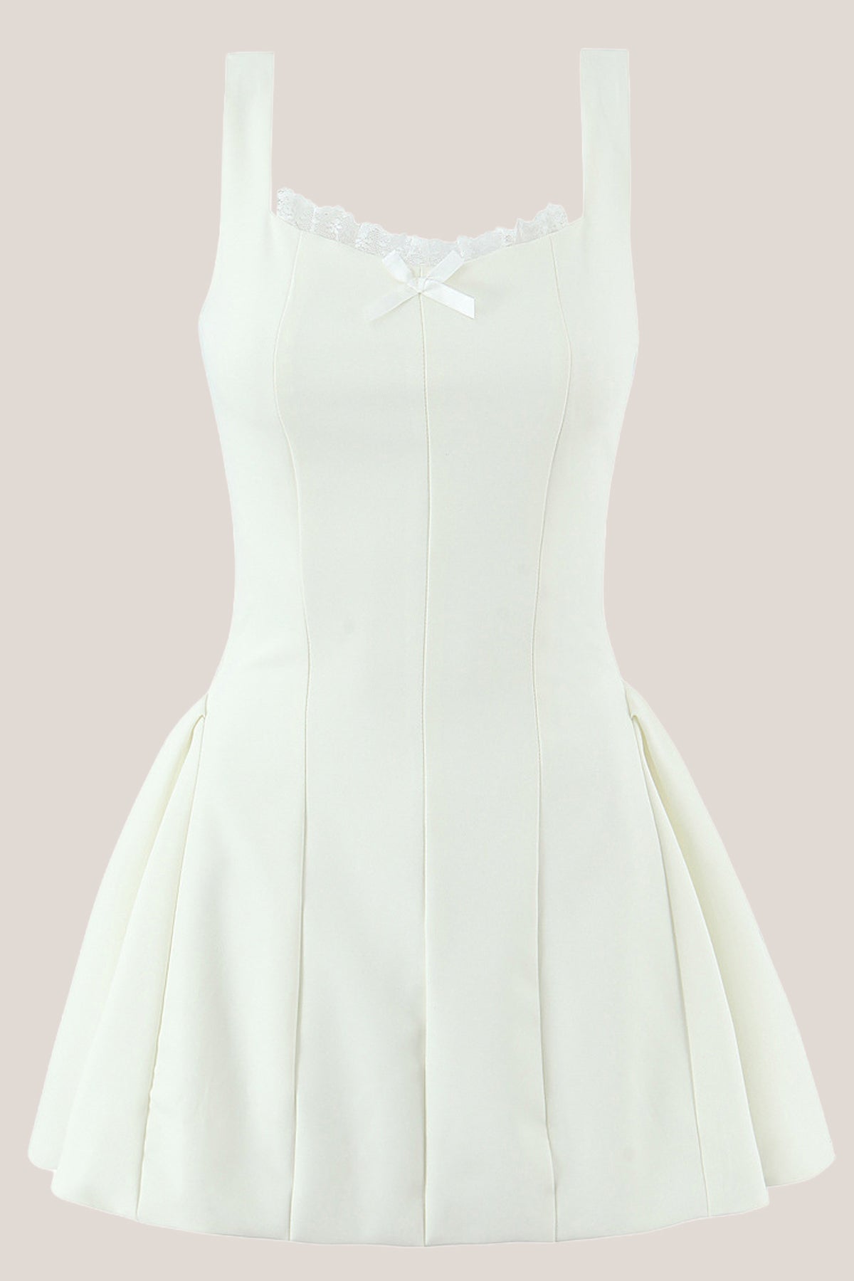 Robe blanche courte en dentelle et coton coupe trapèze à encolure arrondie - Harana