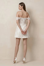 Robe de mariée blanche trapèze en dentelle à épaules dénudées à corset - Harana
