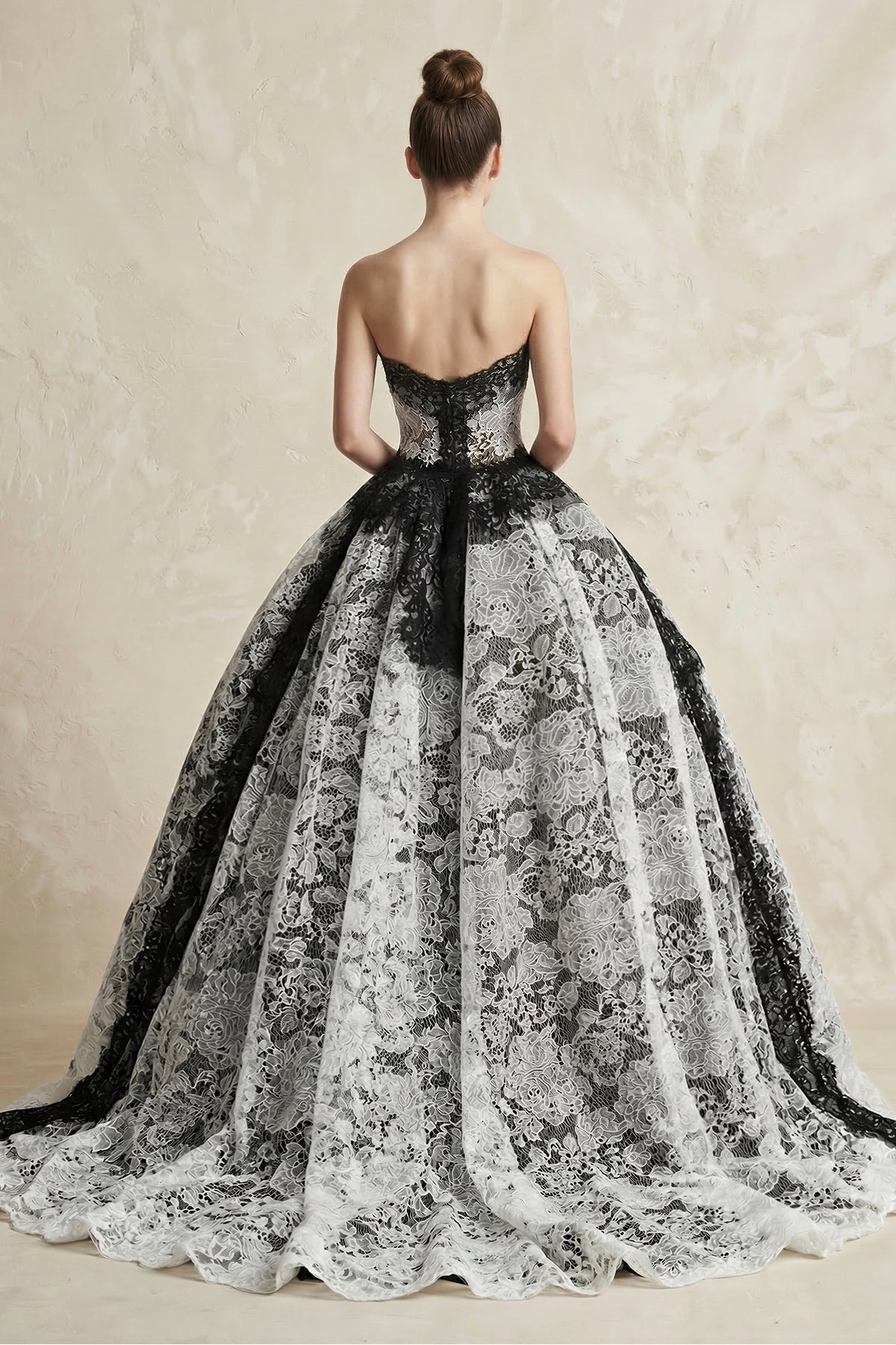 Robe de mariée noir longue bustier sans manches à dentelle - Harana