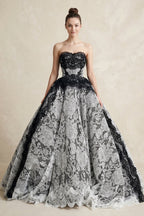 Robe de mariée noir longue bustier sans manches à dentelle - Harana