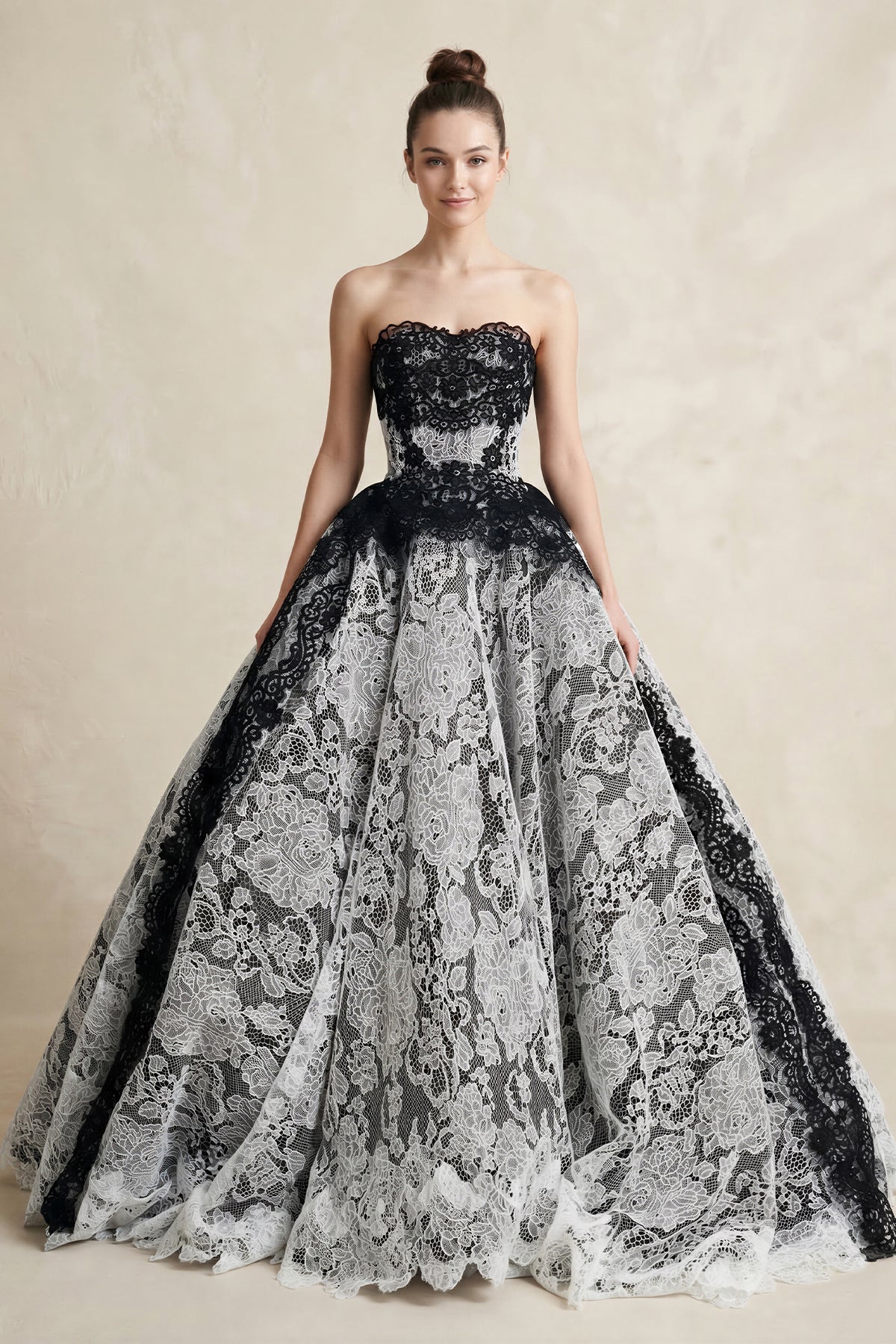 Robe de mariée noir longue bustier sans manches à dentelle - Harana