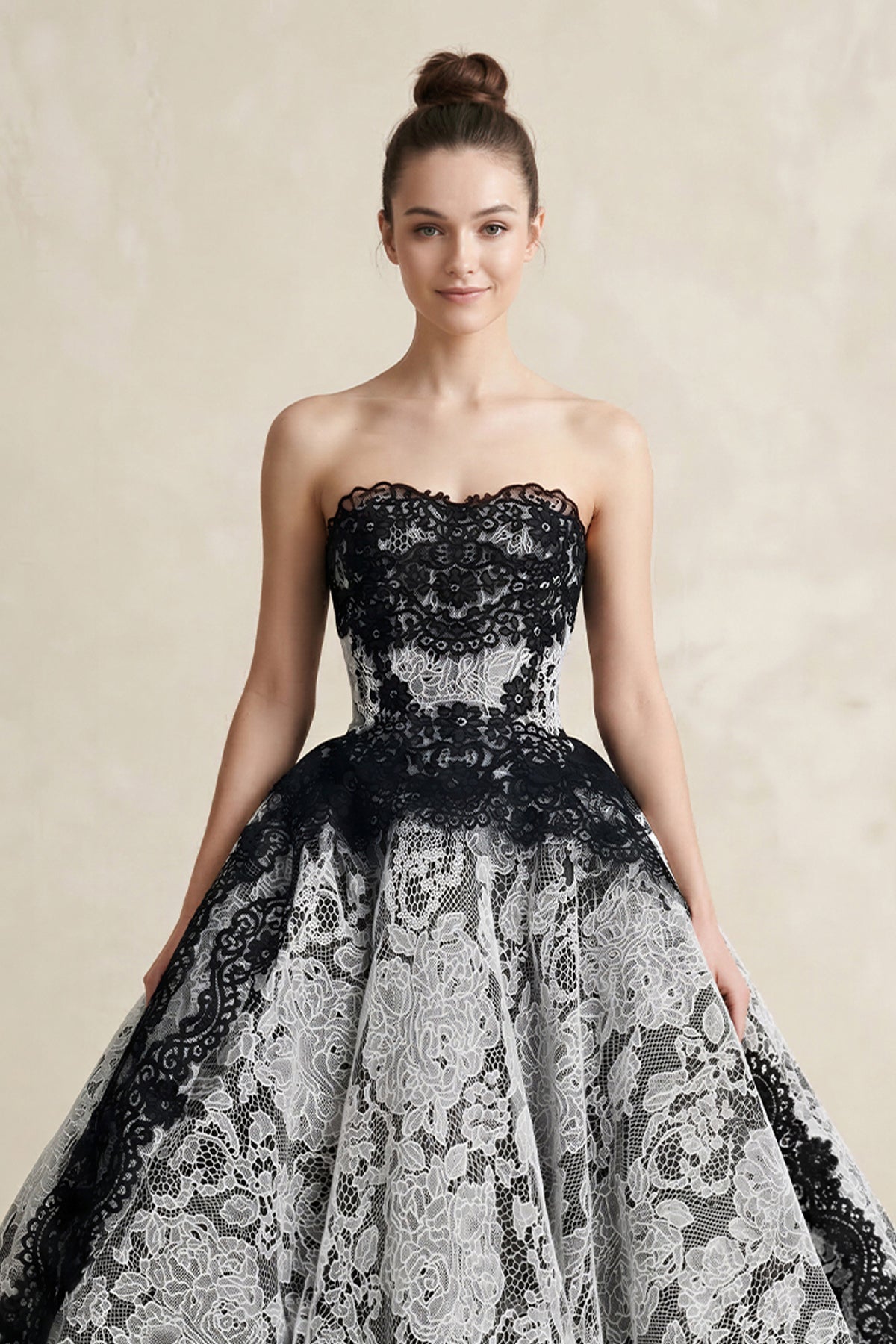 Robe de mariée noir longue bustier sans manches à dentelle - Harana