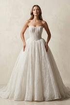 Robe de mariée ivoire courte bustier sans manches à corset - Harana