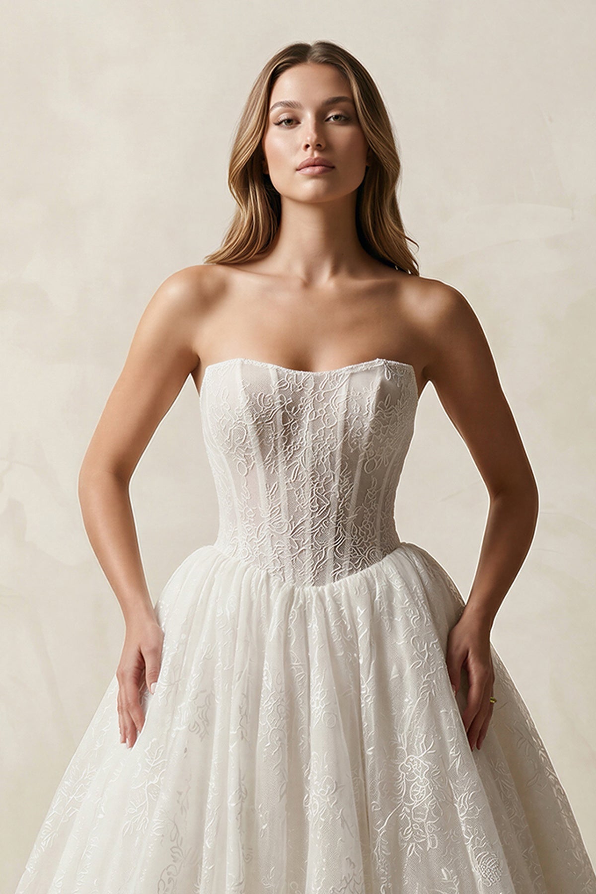 Robe de mariée ivoire courte bustier sans manches à corset - Harana