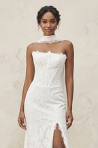 Robe de mariée blanche fourreau dentelle bustier à corset sans manches - Harana