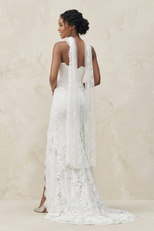 Robe de mariée blanche fourreau dentelle bustier à corset sans manches - Harana