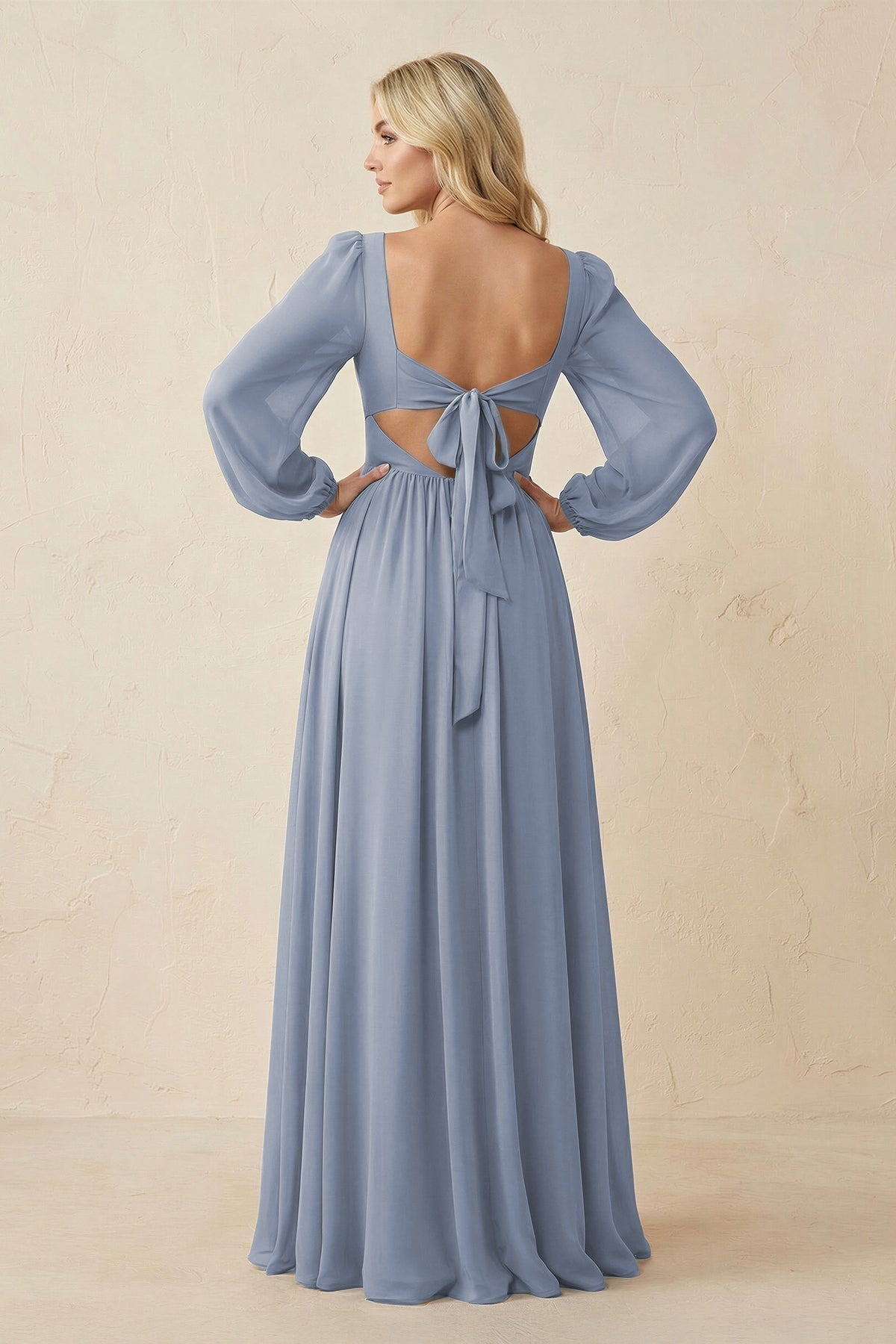 Robe demoiselle d’honneur twilight longue col V manches longues avec fente - Harana