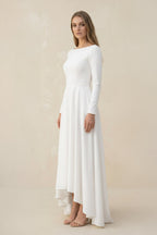Robe de mariée blanche trapèze en satin manches longues - Harana
