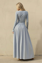 Robe longue bleu poudré effet drapé - Harana