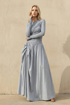 Robe longue bleu poudré effet drapé - Harana